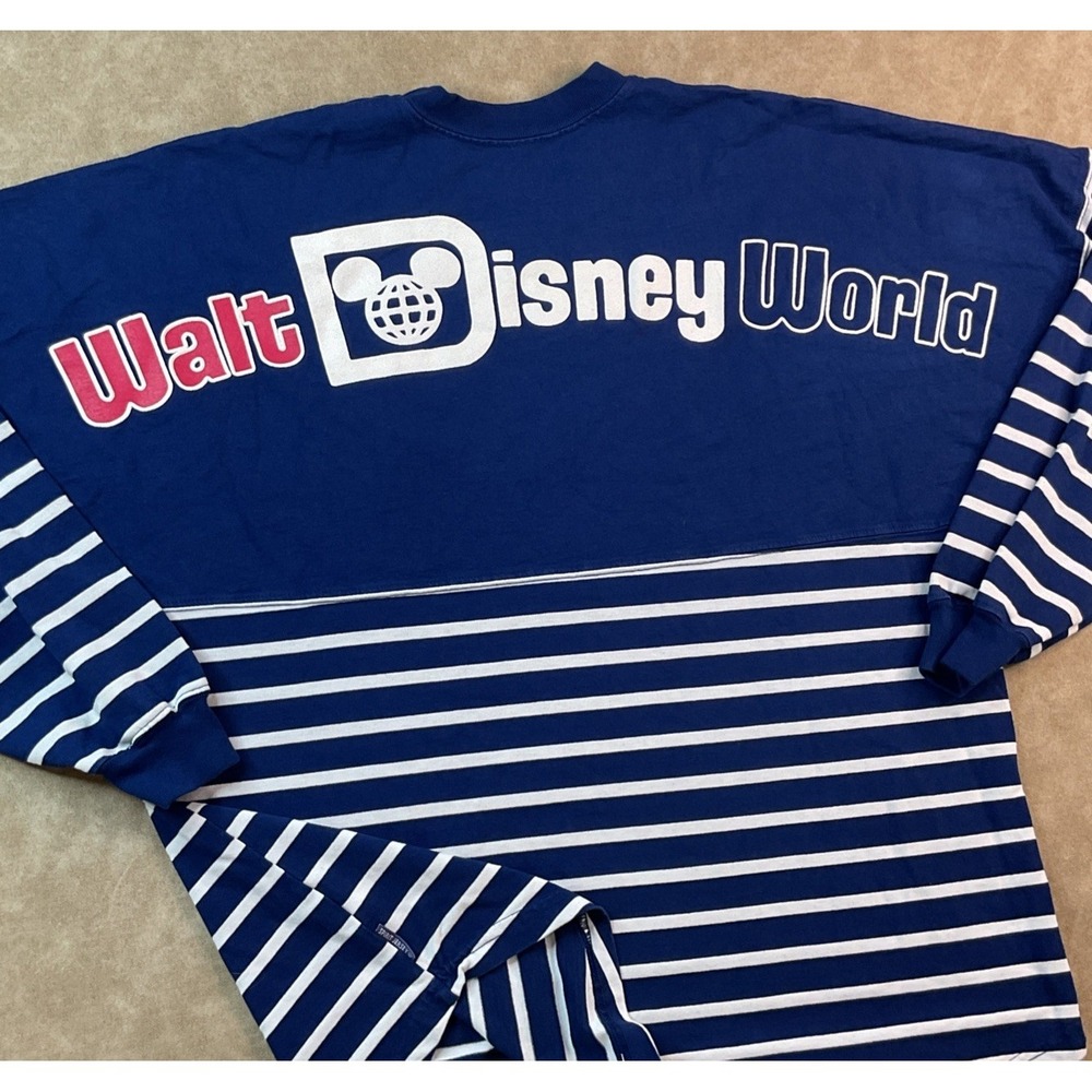 Disney Parks Spirit Jersey Shirt USA Theme Colors Striped Long Sleeve Adult Sz L